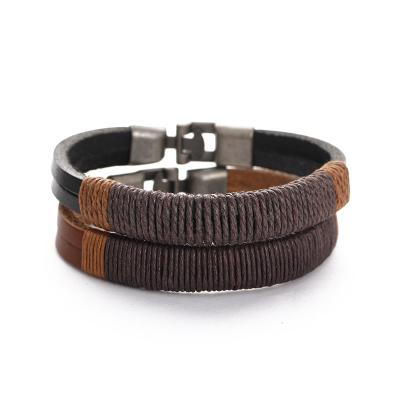 China Vintage JOYA GIFT Braided Leather Bracelet For Men Women Cuff Wrap Bracelet Adjustable Black And Brown for sale