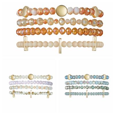 China Cute Bohemian Crystal Beaded Stretch Bracelet Set for Women Girl Couple 4 Layer Strands Wrapped Bead Charm Stackable Bracelets for sale