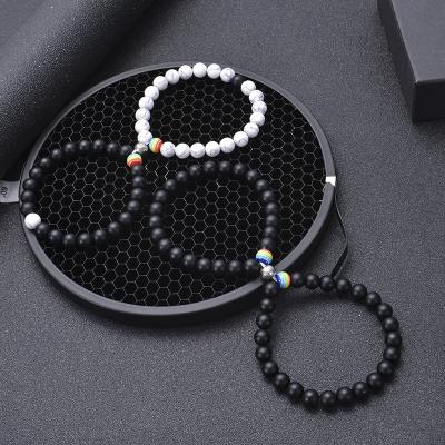 China Natural White Turquoise Frosted Rainbow Girlfriend Gift Romantic Bead Distance Stone Bracelet Men and Women Lovers for sale