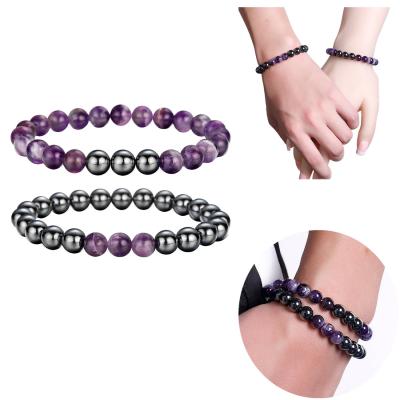 China TRENDY Couples Magnetic Stone Beads Therapy Bracelet Relieve Arthritis Headache Stabilization Annealing Hematite Magnet Jewelry Anxiety Relief for sale