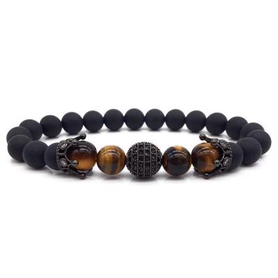 China Trendy Double Crown Matte Black Agate Bracelet with Masculine and Feminine Qualities Healing Bracelet for sale