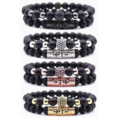 China Fashionable Two Bracelet Sets - 8MM Matte Black Agate Crown Bracelet For Lovers Birthday Valentine's Day Bracelet for sale