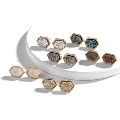 China Stud Earrings 6 Color Druzy Crystal Rhombus Stud Earrings For Women Girl Fashion Earring 18K Sensitive Cute Pierced Jewelry Pretty for sale