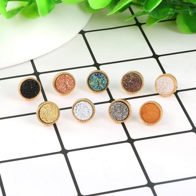 China Pretty Cute Druzy Stud Earrings 9 Color Crystal Round Stud Earrings Set For Women Girl Fashion Delicate Pierced Jewelry for sale