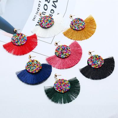 China Fashionable Bohemian Helix-shaped Ladies Tassel Pearl Rice Temperament Simple Earrings for sale