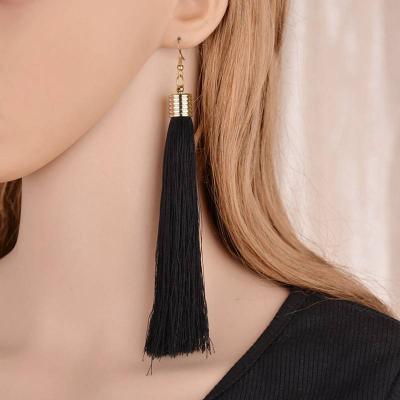 China Fashionable women's long tassel earrings hook girl's ear dangling earrings elegant temperament earrings for sale