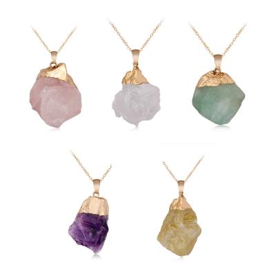 China TRENDY Natural Gemstone Crystal Pendant Necklace Raw Stone Gold Plated Irregular Healing Handmade Jewelry For Women for sale