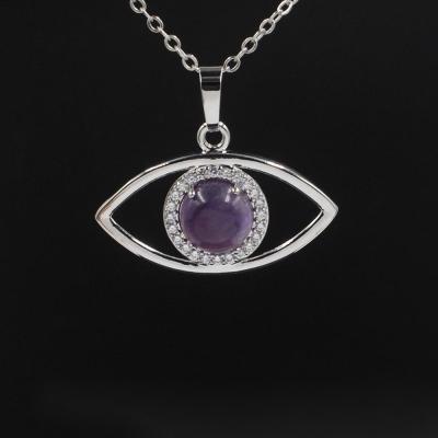 China Natural Casual/Sporty Stone Eye Pendant Necklace Delicacy For Women Girls Silver Oval Quartz Crystal Healing Chakra Jewelry for sale