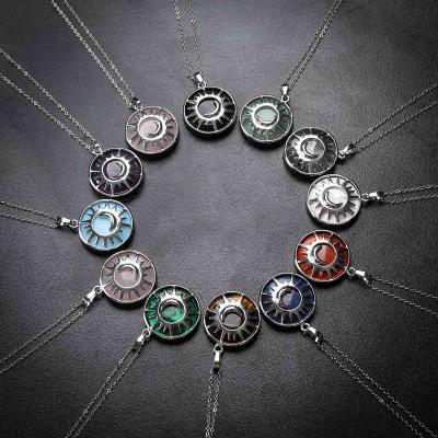 China Handmade Silver Moon Sun Pendant and Moon Alloy Round Stone Pendant For Necklace Handmade Gemstone Charm Pendant Jewelry for sale