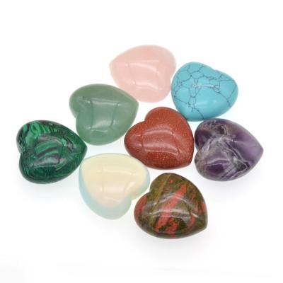 China Natural Heart Collection 40MM Gemstone Healing Crystals Heart Love Worry Palm Stone Reiki Balancing Big Worried Tumbled Stone Cut for sale