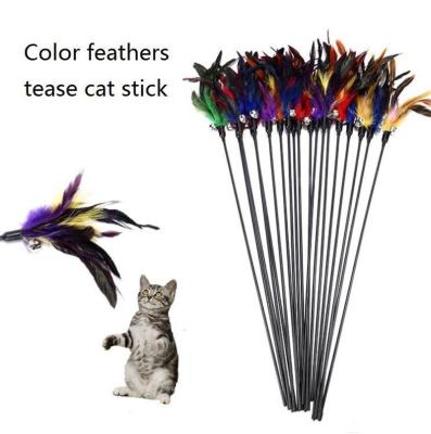 China Feather Stocked Cat Teaser Stick Interactive Cat Teaser Toy Plastic Pole Playing Toy Teaser Stick for sale