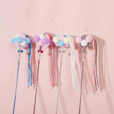 China Colorful Tassel Bell Cat Wand Toy Pompom Cat Teaser Stick Fashionable Interactive Fairy Style Pet Supplies for sale