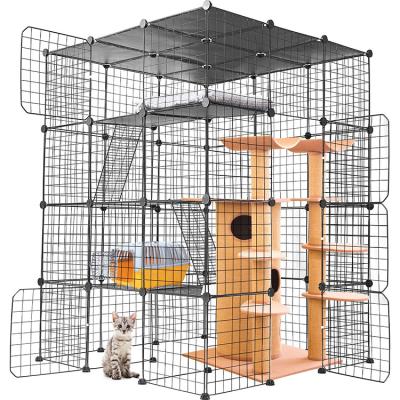 China Breathable Metal 4-Tier Wire Fences Outdoor Pets Homes Cat Cage Detachable Indoor DIY Large Pet Crate Animal Playpen for sale