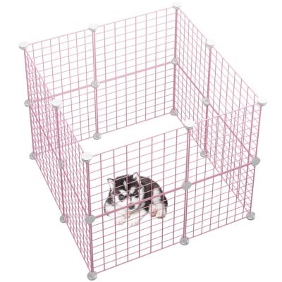 China Stocked 2023 Wire Cast 14 Panels Pink Small Indoor Animal Playpen For Rabbit Puppy Ferret for sale