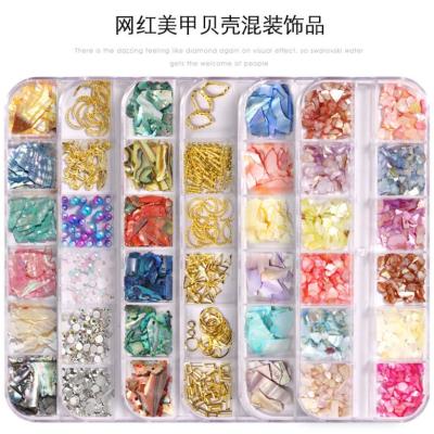 China Japanese Natural Shell Slice JIAXI 12designs/box Shell Slice Irregular Mixed Shell for DIY Nail Art Decoration for sale