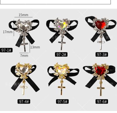 China Luxury Nail Art Alloy Jewelry Rococo Bow Heart With Black Lace Cross Nail Decoration for sale