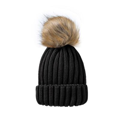 China COMMON Detachable Ball Adult Sweater Woolen Solid Color Adult Winter Warm Knit Hat for sale