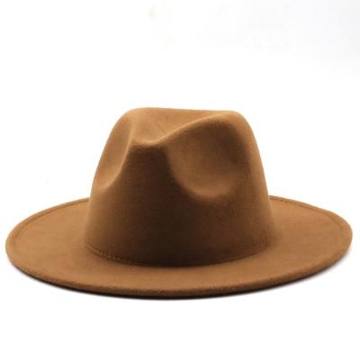 China 9.5cm Wide Brim Fedora Hat Winter Spring Fedora Barred Hat Tall For Women Man for sale