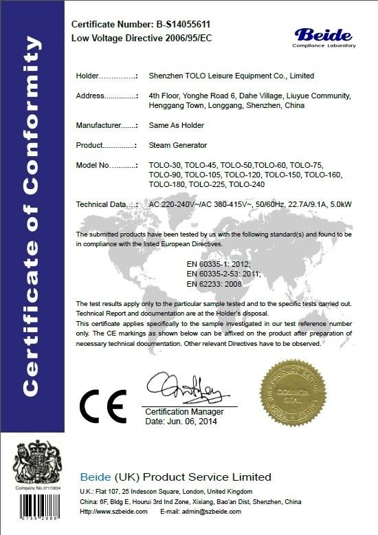 CE Certificate - Shenzhen TOLO Leisure Equipment Co.,LTD