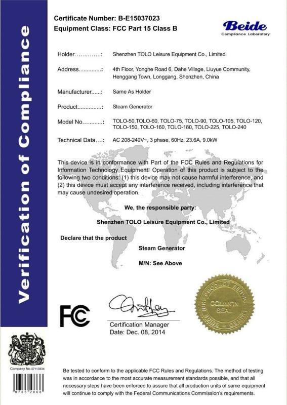 FCC Certificate - Shenzhen TOLO Leisure Equipment Co.,LTD