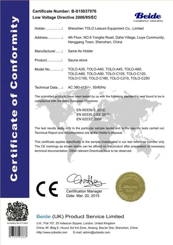 CE Certificate - Shenzhen TOLO Leisure Equipment Co.,LTD