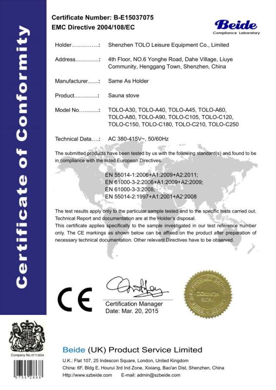 CE Certificate - Shenzhen TOLO Leisure Equipment Co.,LTD