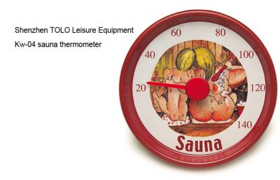 China Beeldverhaal om de rode 13cm diameter van metaalthermometer voor saunaruimte Te koop