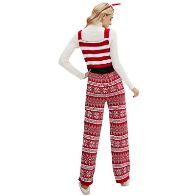 China Autumn And Winter Christmas Knitted Suspender Anti-pilling Pants 2021 Christmas Loose Snowflake Knitted Women's One-Piece Pants Wholesale for sale