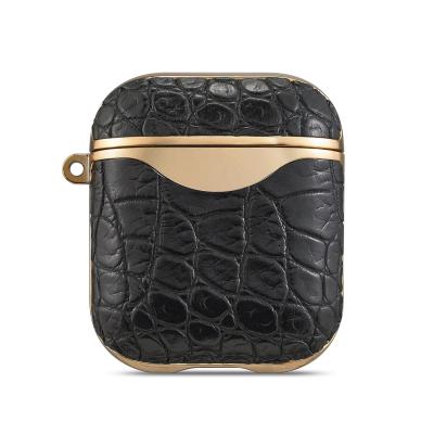 China Case/soft tpu luxury crocodile grain pu leather interior for airpods case airpods case luxury leather with rising key chain hook for sale