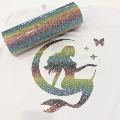 China Multi Dry Rolls Rainbow Heat Transfer Vinyl HTV Iron Film Washable 130-150'C A088-90 0.1mm Glitter 10-15 Transfer Heart Color Iron Film for sale