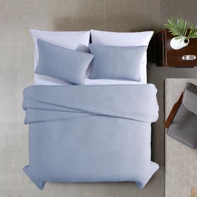 China Free Sample Lightweight Custom Made Soft Luxurious Microfiber Bed Blanket Modern Style Stripe Embroidery for sale