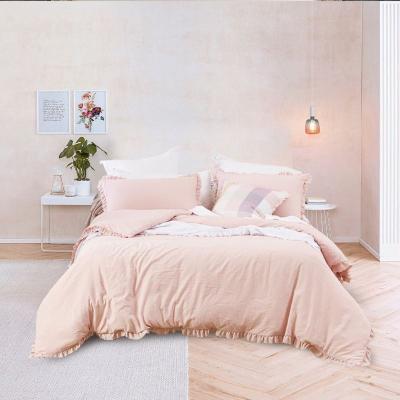 China Wholesale Viable Honeymoon Bed Fabric Ruffle Ruffled Fringe Design Soft Duvet Cover Set For Winter for sale