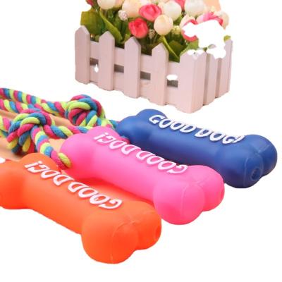 China Viable Pet Products Coated Plastic Rope Bone Cocking English Pet Dog Noise Chewing Toy Wholesale for sale