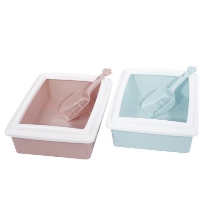 China Livable Open Rectangular Plastic Partially Enclosed Cat Toilet Box Small Cat Litter Box Pet Trash Bin for sale