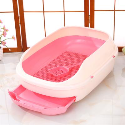 China Sustainable Large Space Mesh Cat Toilet with Drawers and Partially Enclosed Free Scoop Cat's Litter Box for sale