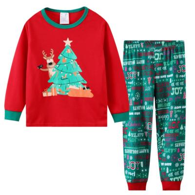 China Holiday Christmas Girls Christmas Pajamas Kids Thermal Sleepwear PJ Tree Printed Sleepwear With Plaid Bottom for sale