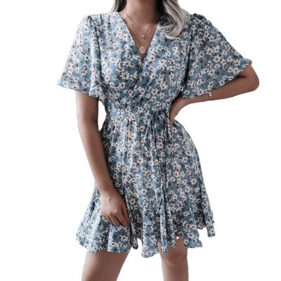 China factory 2022 Anti-wrinkle spring and summer new women's sexy printed chiffon dress for sale