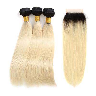 China Wholesale Price 1b/613 Silky Straight Wave Black Roots Blonde Hair Weave for sale