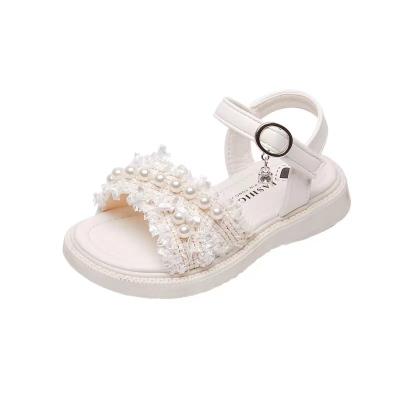 China Pearl Toe Flat Bottom Girls Sandals Open Anak-Anak Summer Fashion 2022 Shangzhou New OEM Sandal Flats for sale