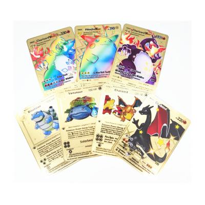 China 2021 Plastic Charizard, Blastoise, Venusaur Gold Pokemon Metal Cards 1st New First Edition Trading Game Cards Set for sale