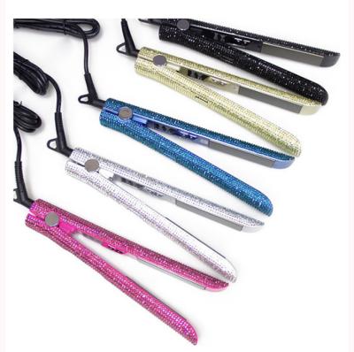 China Fashion Private Label Hotel Sale Custom MCH LCD Display Diamond Crystal Bling Ceramic Flat Iron Hair Straightener for sale