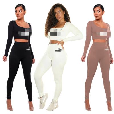 China European and American fashion women's autumn and winter breathable sexy slim fit suit slimming leisure sports fitness yoga two-piece suit for sale