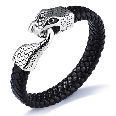 China Hiphop Custom Black Leather Braided Bracelet Trendy Mens Cuff Personalized Leather Bracelet for sale