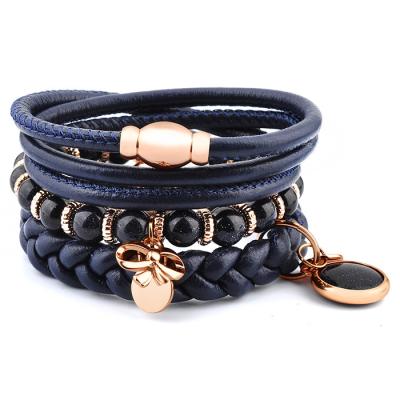 China CLASSIC Custom Stainless Steel Charm Leather Bracelet For Men for sale