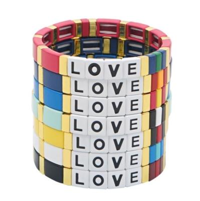 China Best Seller Trendy Rainbow Customized Adjustable Letter Tila Bead Enamel Bracelet for sale