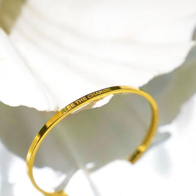 China TRENDY Gold Letter Opening Bangle Fashion Stainless Steel Custom Cuff Bracelet for sale