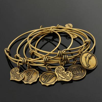 China Vintage Women Gifts Antique Gold Charm Bangle Bracelet for sale