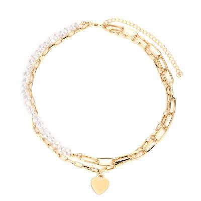 China 2022 FASHIONABLE Chain Metal Clavicle Double-Layer Thick Pearl Love Splicing Necklace New for sale