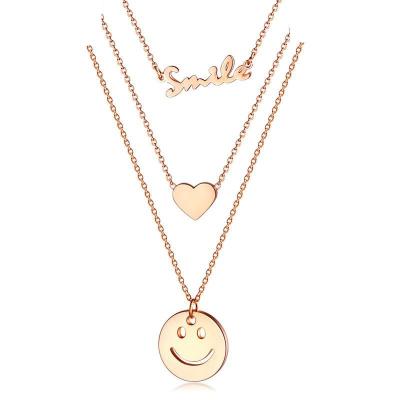 China FASHIONABLE Women Shape Rose Gold Heart Multilayer Smiling Face Cute Necklace for sale