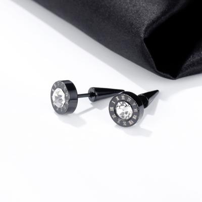 China Men's Punk Black Cubic Zirconia Stainless Steel Stud Earrings for sale